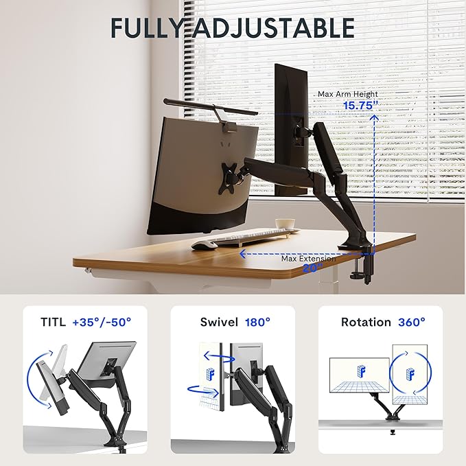 FlexiSpot Dual Monitor Stand for Desk Adjustable Spring Monitor Arm Desk Mount Hold up to 3.3 to 11lbs Vesa Dual Monitor Mount with C Clamp for 10 to 27 Inch Computer Screens