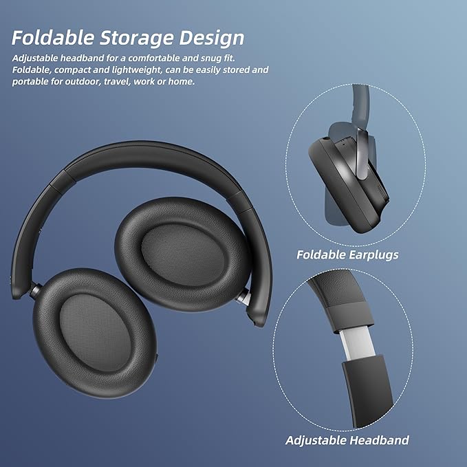 Active Noise Cancelling Headphones,Wireless Headphone with Transparent Mode,Hi-Res Audio,Deep Bass,160H Playtime,Foldable Storage Over Ear Bluetooth Headset for Daily Use/Gaming/Work/Travel-Beige