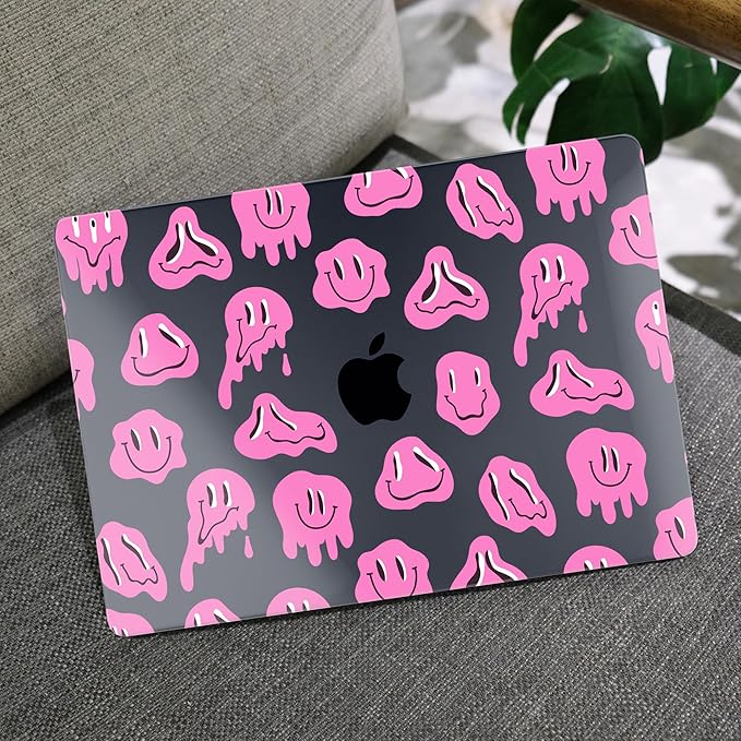 MEEgoodo for M4/M3/M2 MacBook Air 15.3 inch Case 2025 2024 2023, Case Fit Model (A3241/A3114/A2941) for MacBook Air 15 inch, Laptop Hard Shell with Keyboard Cover, Pink Groovy Emoji