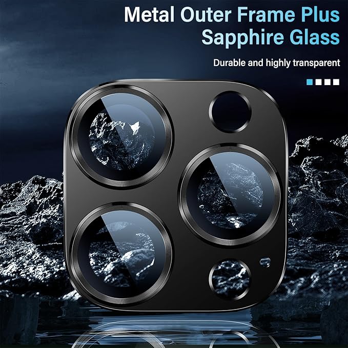 Uyiton for iPhone 12 Pro Max Camera Lens Protector, [Drop Protection][Strong Adsorption] 9H Tempered Glass Camera Cover Screen Metal Ring Case Friendly Scratch Resistant Easy to Install - Black