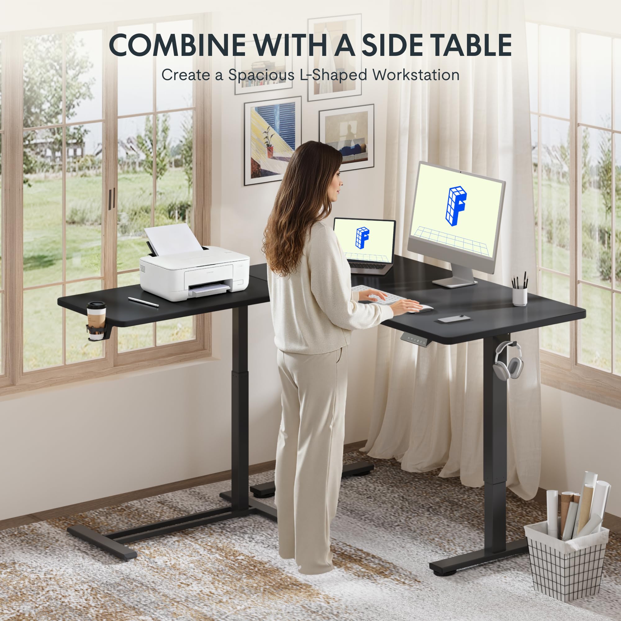 FLEXISPOT 28" Mobile Standing Desk Pneumatic Lift Computer Workstations