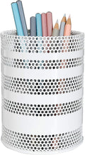 Metal Mesh Pen Pencil Cup Holder Stand Office Desk Organizer Stationery Caddy Makeup Brush Holder, White (Large)