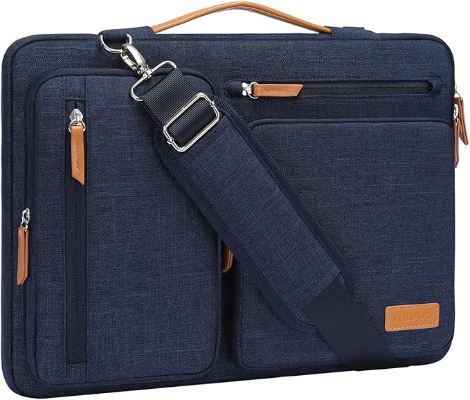 MOSISO 360 Protective Laptop Shoulder Bag,13-13.3 inch Computer Bag Compatible with MacBook, HP, Dell, Lenovo, Asus Notebook,Side Open Messenger Bag with 4 Zipper Pockets&Handle, Navy Blue