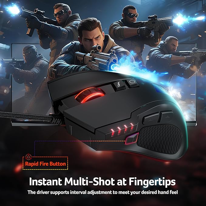 acer Wired Gaming Mouse, 12,800 DPI RGB Ergonomic Computer Mouse with Optical Sensor, 8 Programmable Buttons, 12 Backlit Modes, Software for DIY Keybinds, Rapid Fire, USB Gaming Mice for Laptop, PC