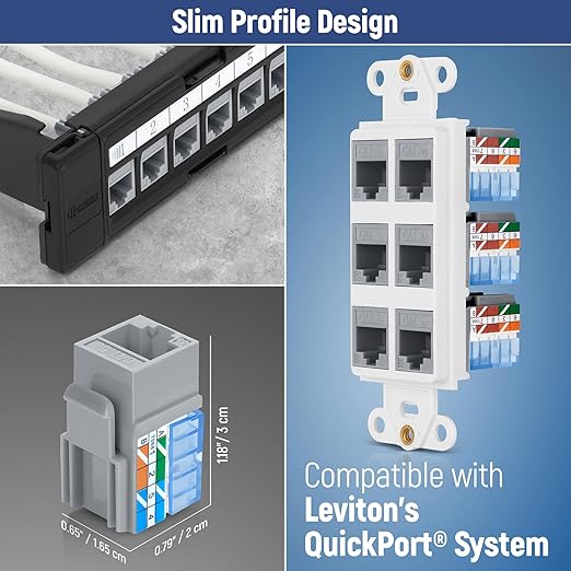Everest 90° Angled RJ45 Cat5e Keystone Jacks 10-Pack in Gray - Slim Profile Female RJ45 Connectors - Cat 5e Keystone Jack - Compatible with 90° Angled Speed Termination Tool - easyJACK (B094WB91H3)