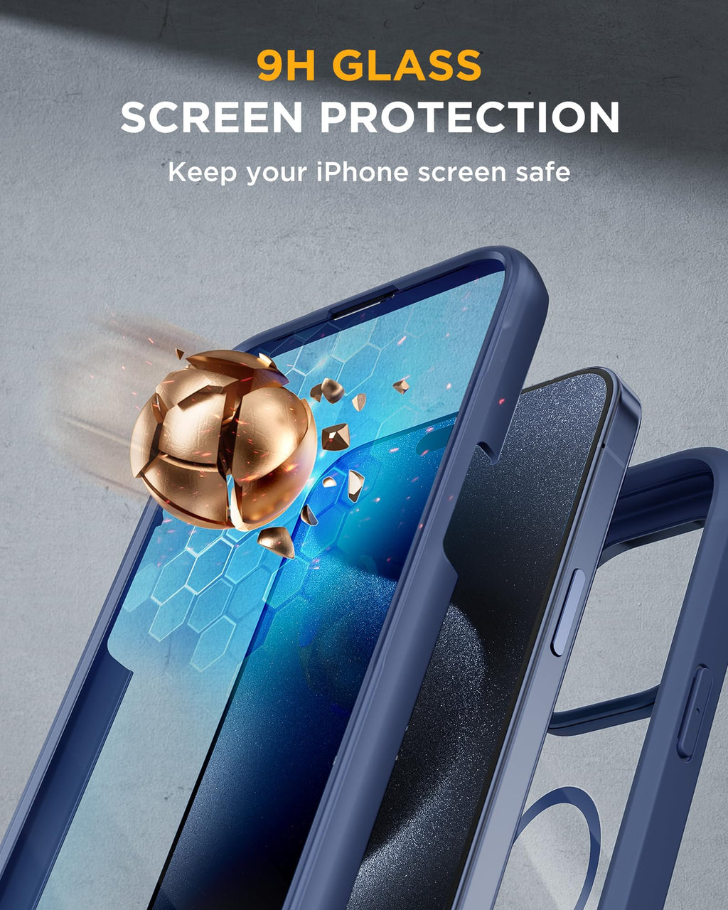 Miracase Magnetic for iPhone 12 Pro Max Case [Compatible with MagSafe] Full-Body Phone case with Built-in Glass Screen Protector& Camera Protector, Military Drop Proof 12 Pro Max Cover, Blue