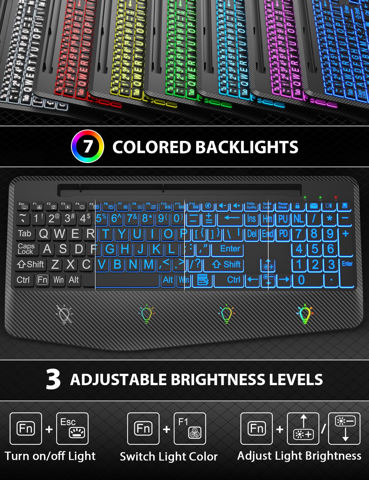 SABLUTE Wireless Keyboard and Mouse Combo, Backlit Scissor Keys, Wrist Rest