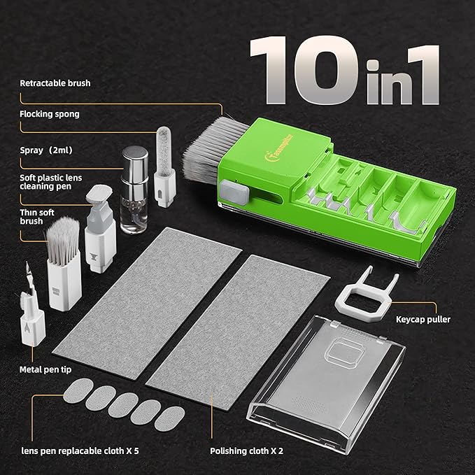 Laptop Screen Keyboard Cleaner Kit, All in 1 Electronics Cleaning Tool for MacBook iPad iPhone Pro Cell Phone, Brush Tool for Tablet, Computer, PC Monitor,TV Camera Lens with Patent, Green