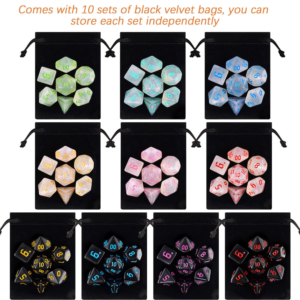 Polyhedral Dice Set, 70 Pcs DND Dice with 10 Pouche
