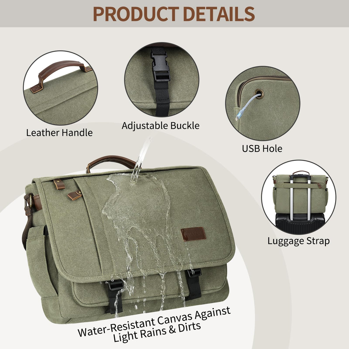 ESTARER 13-14 Inch Laptop Messenger Bag Water-Resistant Canvas Shoulder Bag for Business College, Grey