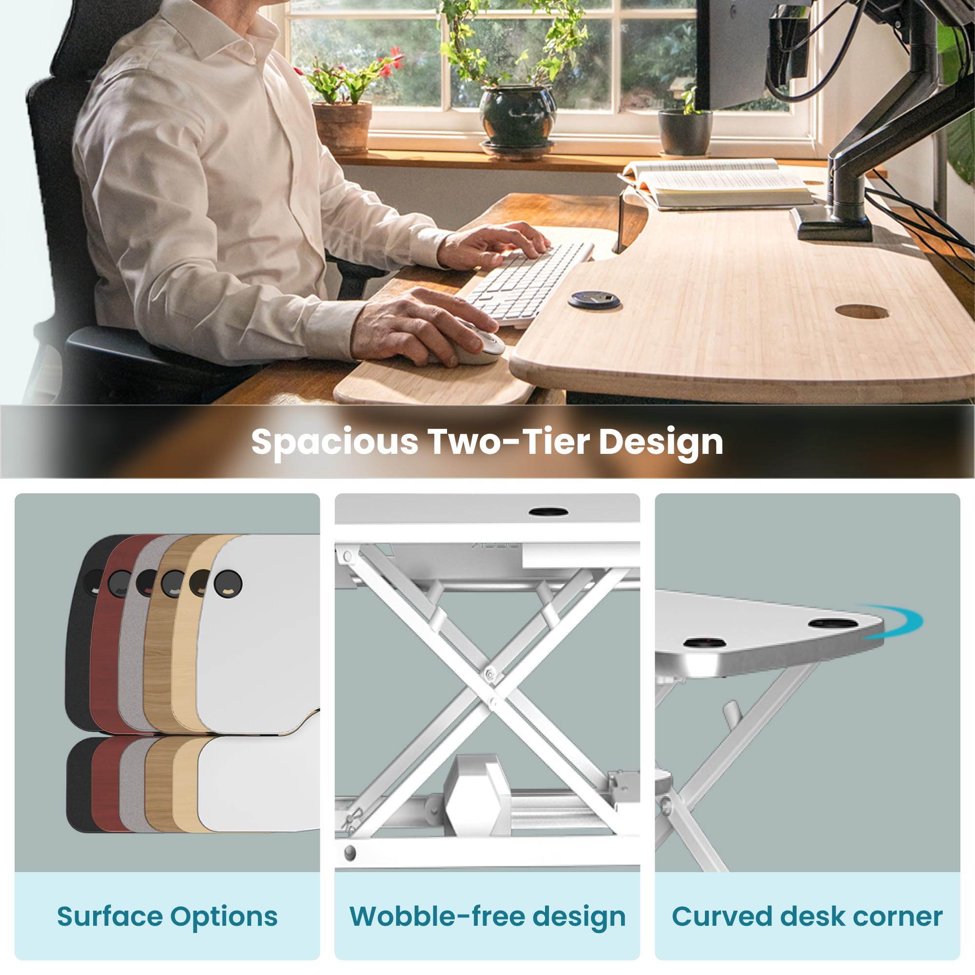 VERSADESK PowerPro 36 Inch Electric Standing Desk Converter – Push-Button Height Adjustable Sit to Stand Desk Riser for Dual Monitors & Laptop – Motorized Desktop Workstation with Wide Keyboard Tray