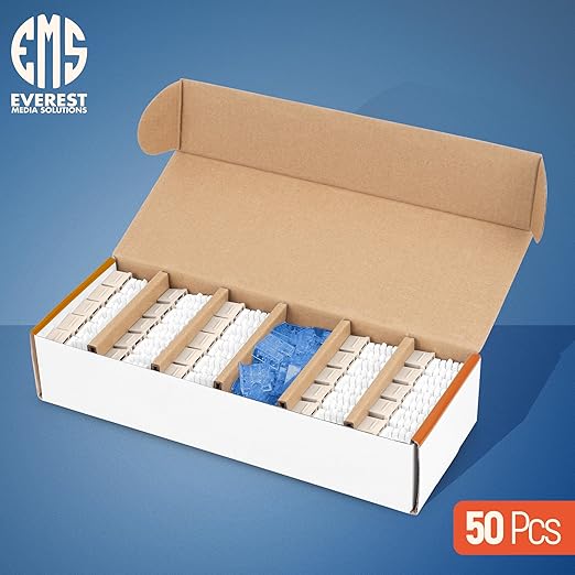 Everest 90° Angled RJ45 Cat5e Keystone Jacks 50-Pack in Light Almond - Slim Profile Female RJ45 Connectors - Cat 5e Keystone Jack - Compatible with 90° Angled Speed Termination Tool - easyJACK
