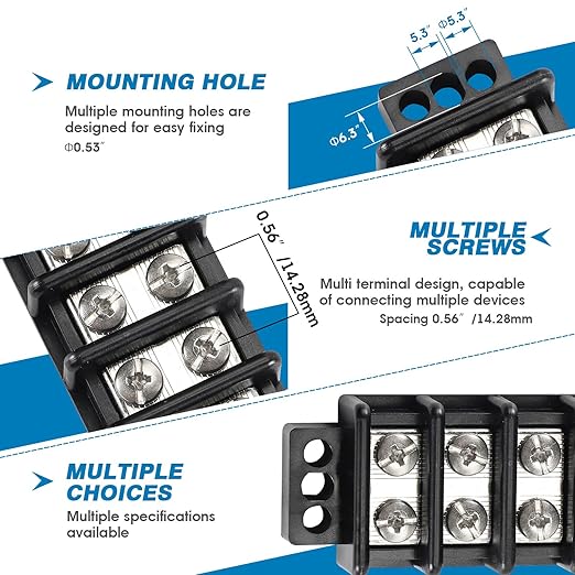 GLOSO Marine Terminal Blocks TBD Double Row Stainless 10-22 AWG Cu, 30A/600V- 1 Pack, 4 Poles