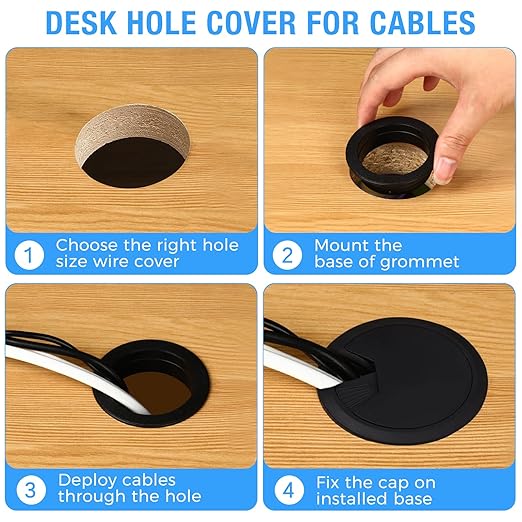 Desk Grommet 3-1/8" (80 mm), Desk Cord Hole Cover, Cable Grommet ABS Plastic, Desk Hole Grommet for Office and Home Table Cable, Detachable Adjustable Cable Cord Organizer (Light Grey 2 Pcs)