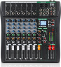 XTUGA 6 Channel Audio Mixer Sound Board Mixing Console, Audio Interface PC USB Bluetooth with 48V Phantom Digital Effect for DJ Live Recording Studio Karaoke(CT60)