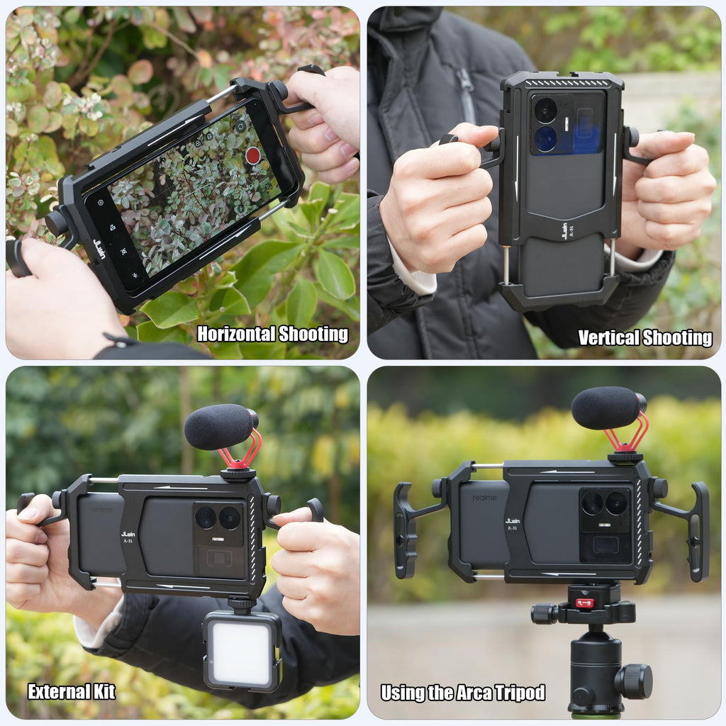 Foto4easy Universal Smartphone Video Rig,Aluminum Cell Phone Video Stabilizer with Dual Handle Grip Kit for iPhone for Samsung for Pixel and Other Android Phones,Cold Shoe
