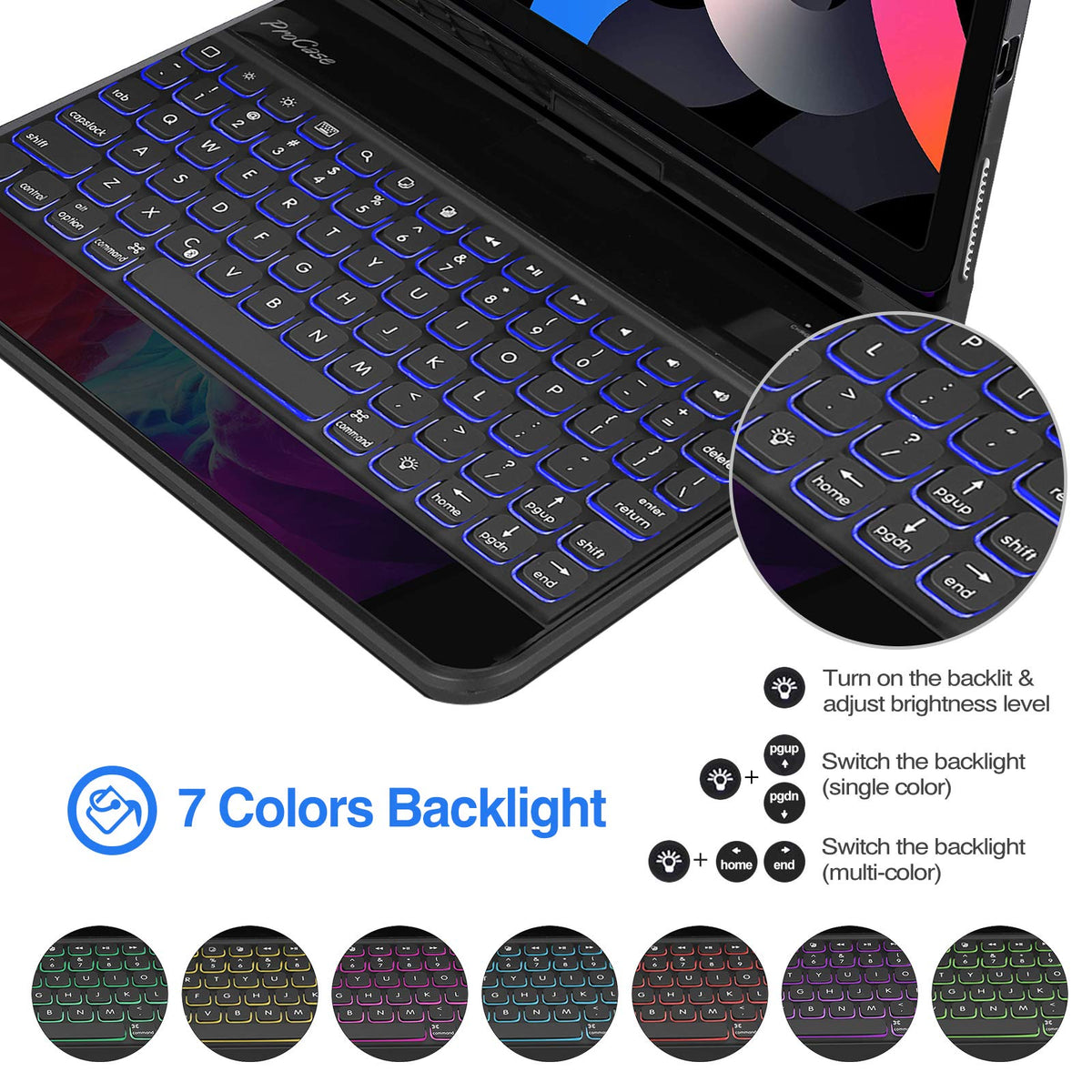 ProCase 360°Swivel Wireless Keyboard Case for iPad Air/Pro 11"/10.9", Black