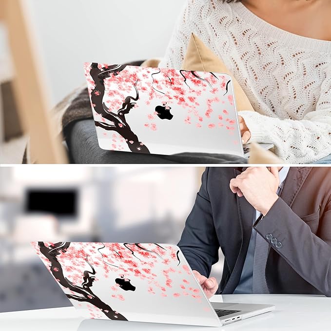 TWOLSKOO for M4 MacBook Air 13.6 inch Case 2025-2022 Release M4 A3240 M3 A3113 M2 A2681, Plastic Hard Shell & Screen Protector & Keyboard Cover & Trackpad Film, Cherry Blossoms