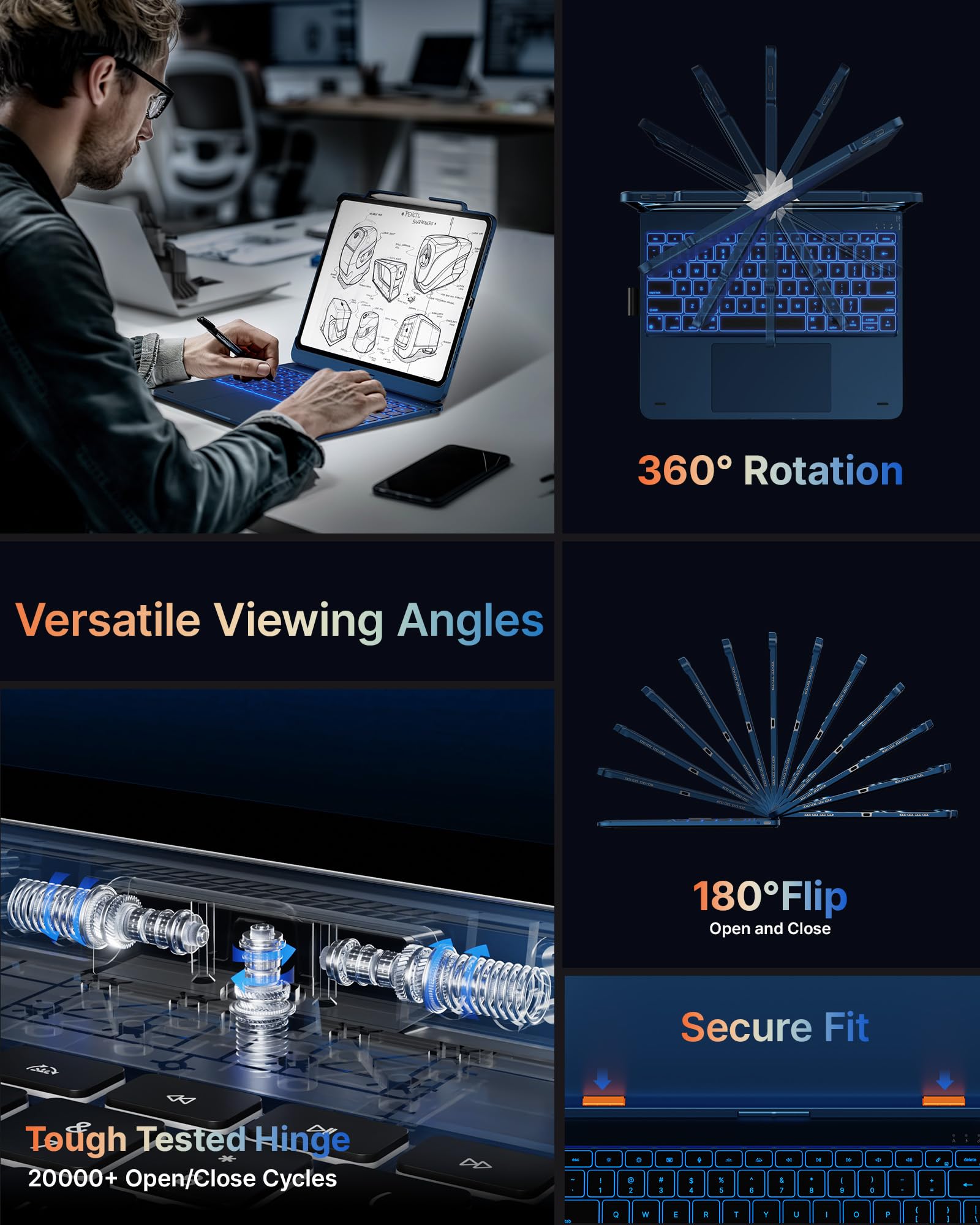 typecase Keyboard Case for iPad 13" & 12.9", Trackpad, 360° Rotating
