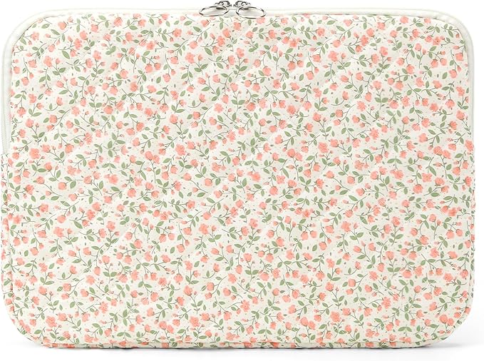 Puffy Laptop Sleeve 13-15.6 Inch Cute Quilted Laptop Protective Case Padded Floral Computer Sleeve for MacBook (B-Pink, 15 Inch)
