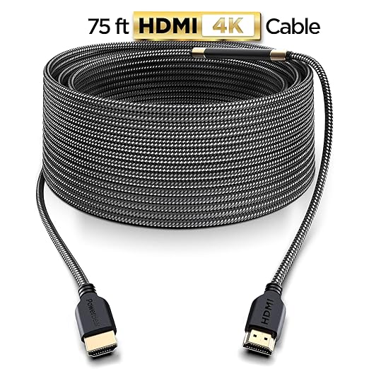 PowerBear 4K HDMI Cable 75 ft | High Speed Hdmi Cables, Braided Nylon & Gold Connectors, 4K @ 60Hz, Ultra HD, 2K, 1080P, ARC & CL3 Rated | for Laptop, Monitor, PS5, PS4, Xbox One, Fire TV