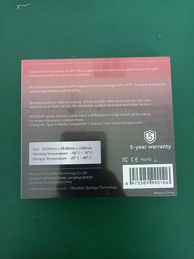 PERGEAR Professional 260GB CFexpress Type A Memory Card, Up to 880MB/s Read Speed & 900MB/s Write Speed for 4K 120P,8K 30P Recording Video/Photo, Compatible for Sony Alpha Sony FX Cameras