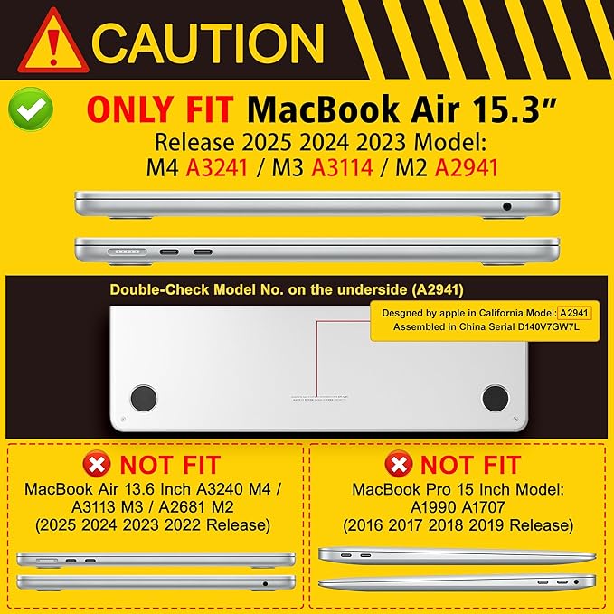 Case for MacBook Air 15 Inch 2025 2024 2023 Release M4 A3241 M3 A3114 M2 A2941, Hard Shell with Screen Protector & Keyboard Cover, Compatible with Touch ID, Wildflower Heart