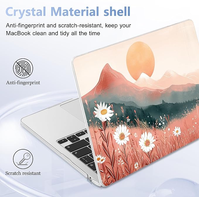 Case for MacBook Air 15 Inch 2025 2024 2023 Release M4 A3241 M3 A3114 M2 A2941, Hard Shell with Screen Protector & Keyboard Cover, Compatible with Touch ID, Mountains