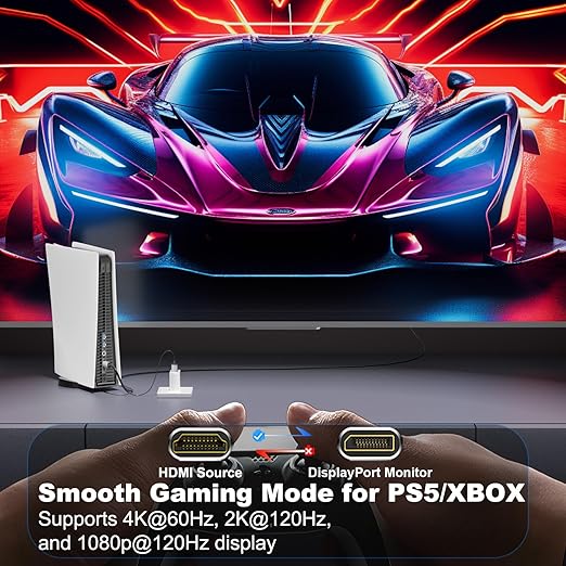 Active HDMI to DisplayPort Cable 6FT, 4K 60Hz 1080p 120Hz, Unidirectional HDMI Source to DP Monitor Display Port Cable Compatible for PC, Laptop, Computer, NVIDIA, AMD, PS5/4, Xbox