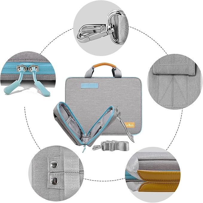Laptop Case 15.6 Inch Briefcase Military-Grade Protection with Detachable Belt Bag, Compatible All Model of 15-16 Inch MacBook Pro and Most Popular 15.6 Inch Notebooks Chromebooks (Gray&Blue)