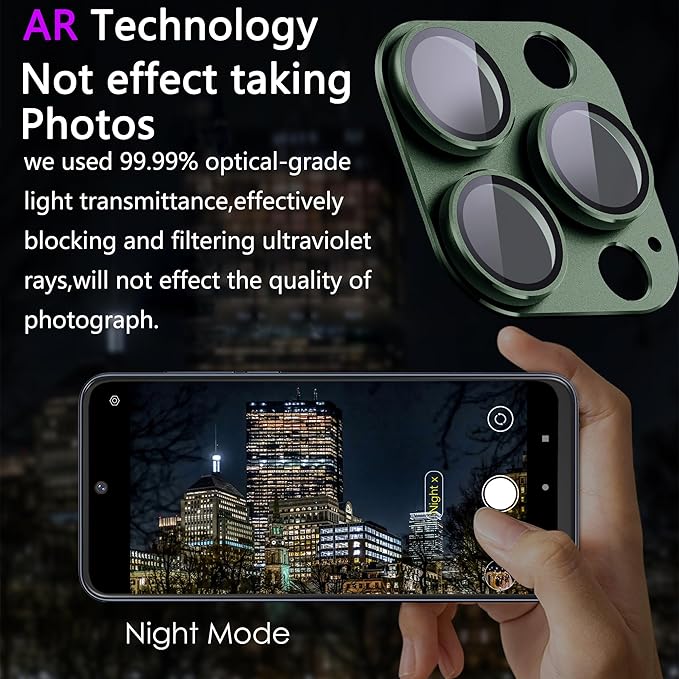 2 Pack Camera Lens Protector for iPhone 13 Pro/iPhone 13 Pro Max,[Not Easy to Breakn ] AR Tempered Glass Strong Adsorption Metal Camera Cover Screen-Dark Green
