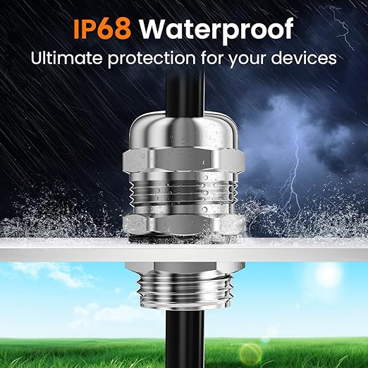 QILIPSU 10pcs 1/2" NPT 304 Stainless Steel Cable Gland Long Thread Waterproof IP68 Metal Strain Relief Cord Grip Cable Pass Through Wire Connector