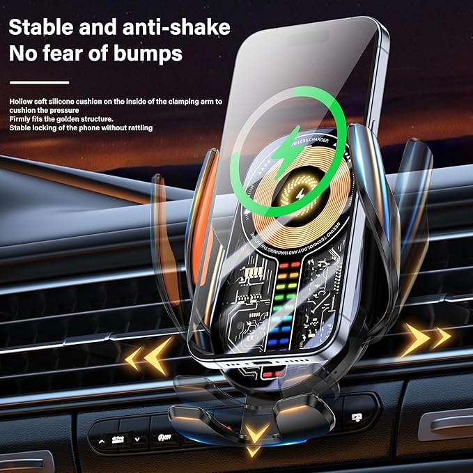 Car Phone Holder Wireless Car Charger, 15W Fast Charging Auto Sensing Clamping Phone Holders for Your Car Vent 360 Adjustable Car Mount for iPhone 16 15 14 13 12 Pro Max, Samsung Glaxy Series