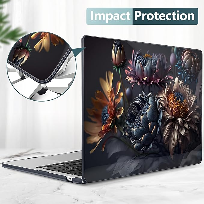 TWOLSKOO for M4 MacBook Air 13.6 inch Case 2025-2022 Release M4 A3240 M3 A3113 M2 A2681, Plastic Hard Shell & Screen Protector & Keyboard Cover & Trackpad Film, Blossom Floral