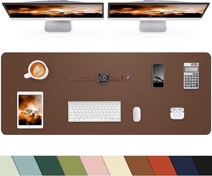 Leather Desk Pad Protector, Office Mat, Large Mouse Pad, Non-Slip Blotter, Laptop Pad, Waterproof Writing Pad for Office & Home (Grey Blue, 40" x 17")