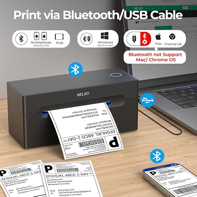 Nelko Bluetooth Thermal Shipping Label Printer, 4x6 Label Printer for Shipping
