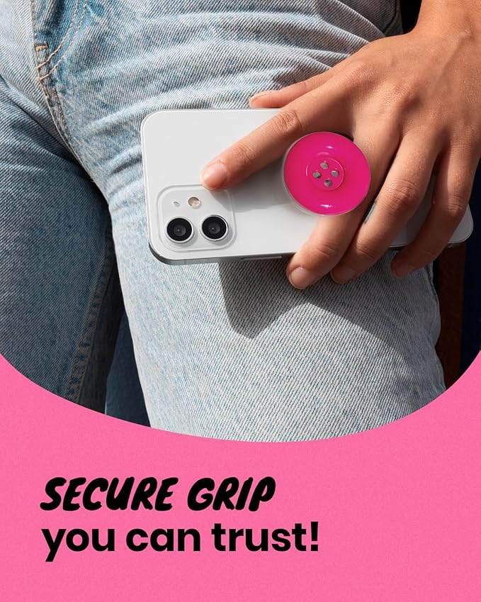 Solid Color Button Phone Grip – Minimalist Design, Durable and Lightweight, Grip and Stand for Smartphones (Hot Pink, Adhesive Type)