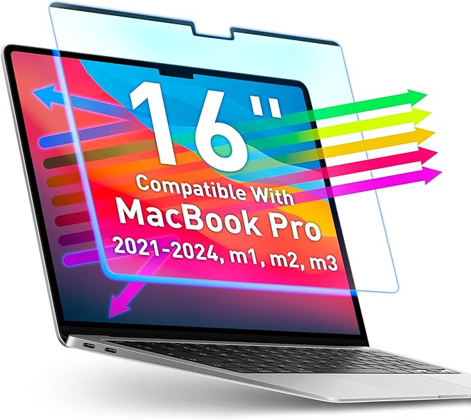 VINTEZ Magnetic Blue Light Screen Protector Compatible With MacBook Pro 16" 2021, 2022, 2023, 2024, M1, M2, M3, M4 Anti Blue Light Blocking Filter for Laptop