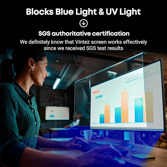 VINTEZ Blue Light Screen Protector for 23, 23.6, 23.8, 24 Inch Computer Monitor and Laptop – Anti-UV Blue Light Blocking Film for Desktop PC, Eye Protection Filter, 21.2" x 13.4", 2 Pack