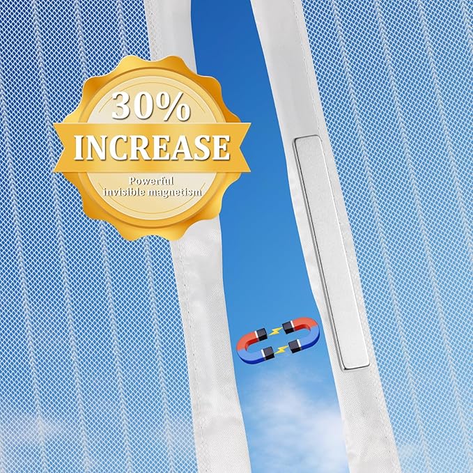 Magnetic Screen Door - Self Sealing, Heavy Duty, Hands Free Mesh Partition Keeps Bugs Out Let Breeze in- Pet and Kid Friendly - Keep Open Feature (White, Fit Door Size 38 x 80 Inch)