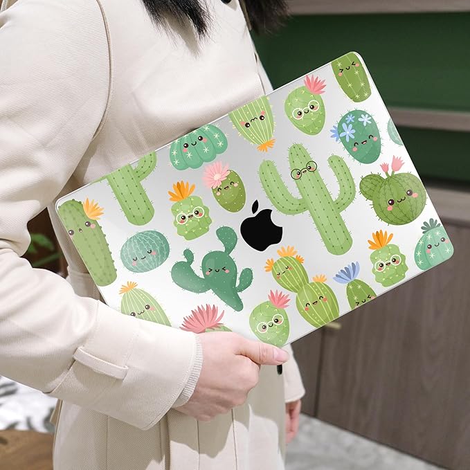 MEEgoodo Case for M4/M3/M2 MacBook Air 13.6 inch Case 2025 2024 2022, Fit Model A3240/A3113/A2681, Laptop Hard Shell with Keyboard Cover Compatible with MacBook Air 13 inch, Smiley Cactus