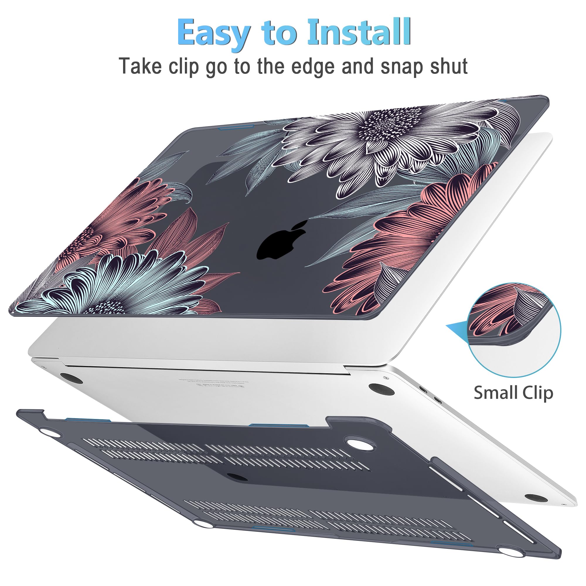 Mektron for MacBook Air 13 Case A1466/A1369 (2010-2017 Release), Snap-on Plastic Hard Shell Cover for MacBook Air 13.3 inch with Keyboard Cover,Blooming Chrysanthemums