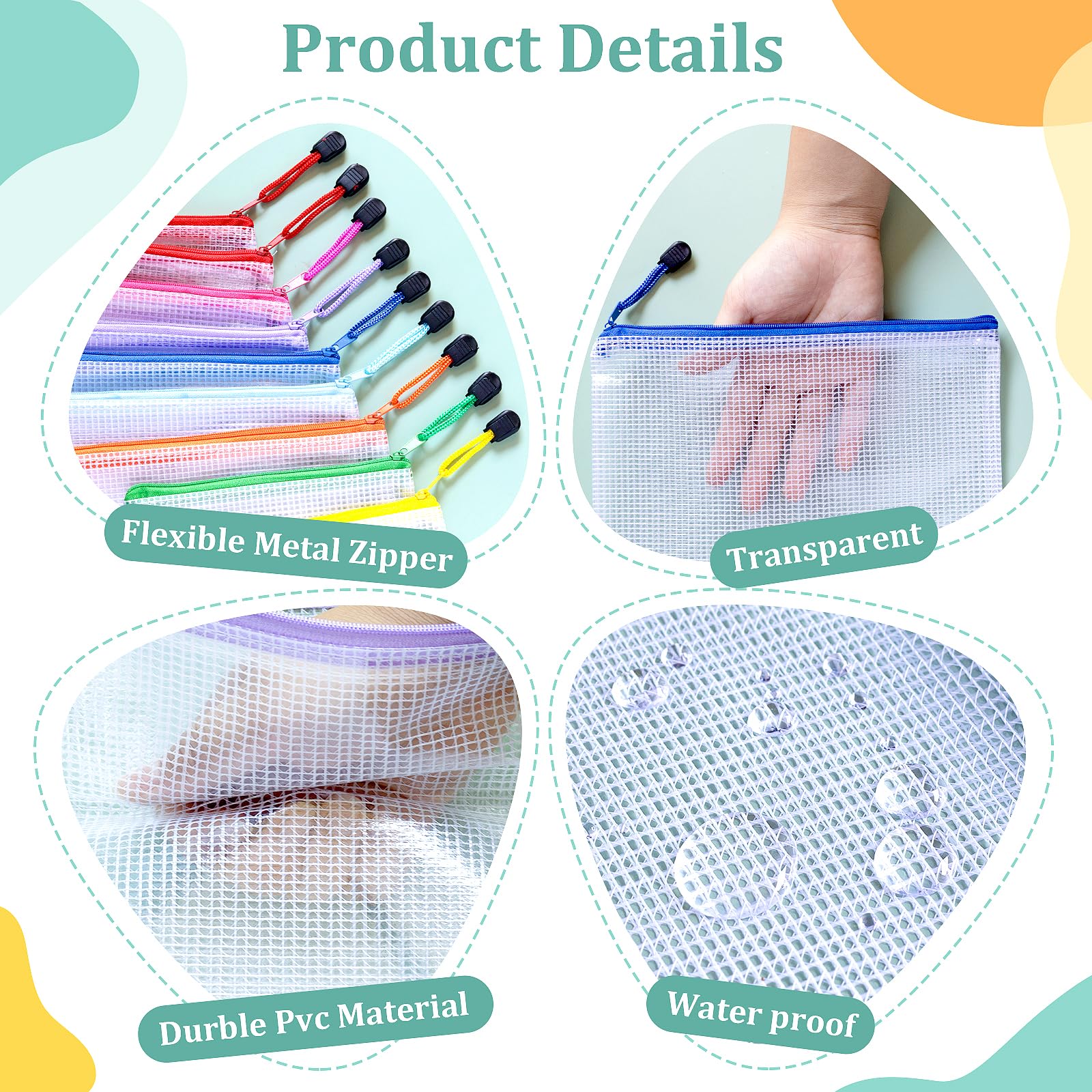VVCOIIROEI 9pcs Mesh Zipper Pouch Bags, 9 Sizes Zipper Pouch, Mesh Bags with Zipper, Plastic Zipper Pouches, 9 Colors Zipper Pouches for Organizing, Board Game Storage, Travel, School Office Organize