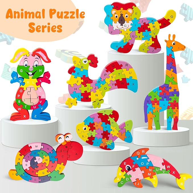 LovesTown Wooden Alphabet Snail Jigsaw Puzzles, Montessori Letters Numbers Building Blocks, Educational Learning Toys for Kids Preschool Activities