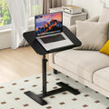 Adjustable Height C Shaped Side Table,360°Swivel Overbed Table,Top Tilting Laptop Stand Table with Hidden Wheels,Mobile Couch End Tables that Slide under,Rolling TV Coffee Table for Sofa/Bed(black)
