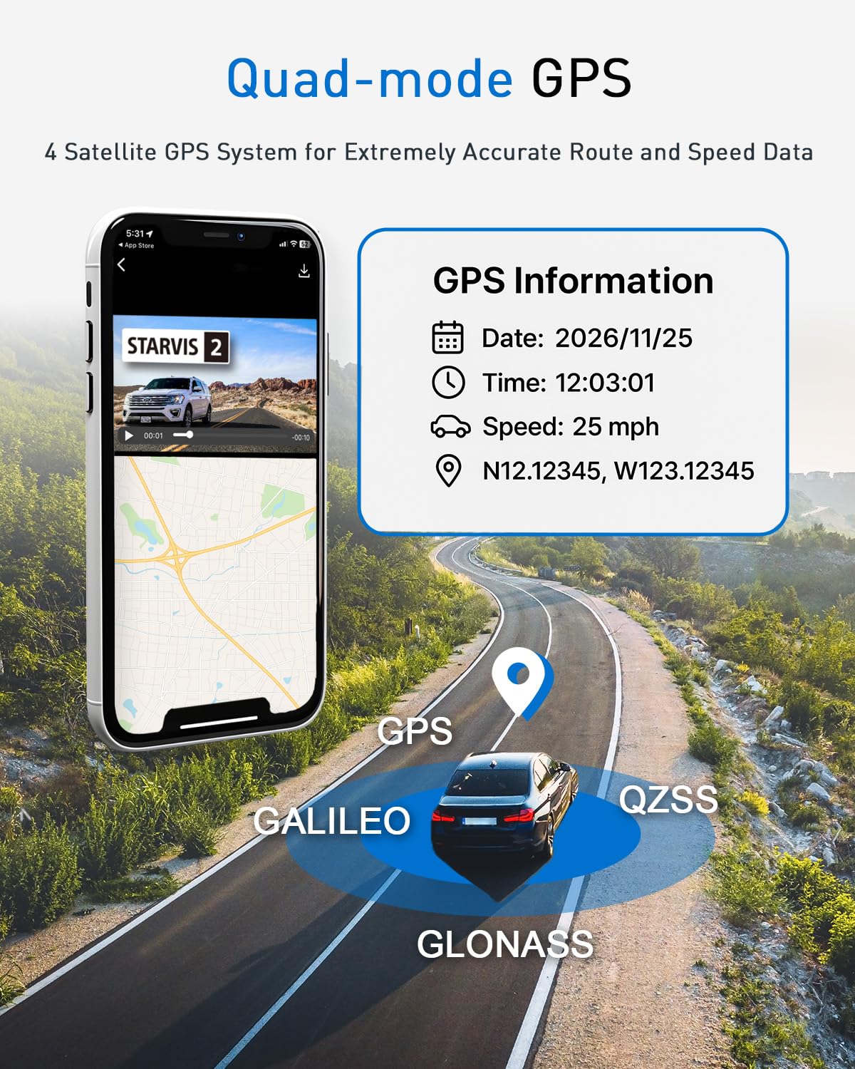 MAGELLAN DR50 3 Channel Dash Cam, 4K+2K Front Cabin Rear, Night Vision, Wide-Angle (170°), STARVIS 2 IMX678, Strong Mount, GPS, Wi-Fi App Control, 24H Parking Mode, Fatigue Alert, 64GB Card Included