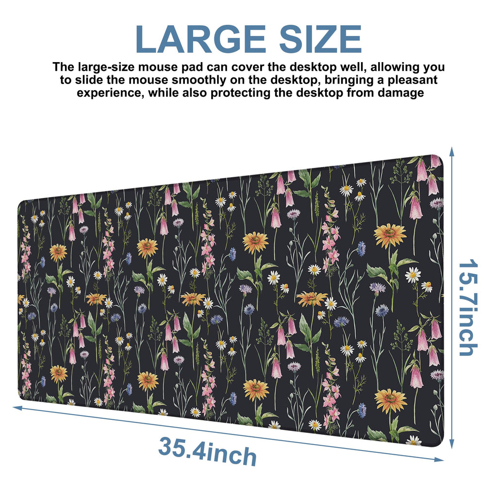 NITAHHHY Large Mouse Pad Field Flowers Gaming Desk Pad Computer Keyboard Non-Slip Waterproof Mouse Mat with Rubber Base and Stitched Edges Entertainment Office Writing Desk Mat 35.4 x 15.7 Inches