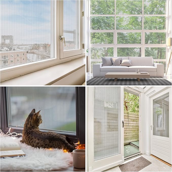 MAGZO Window Screen Replacement Mesh 36"W x 196"L - DIY Adjustable Polyester Pet Proof Screen Door Mesh for Patio Window Screen Repair Kit, Durable, Washable, Black