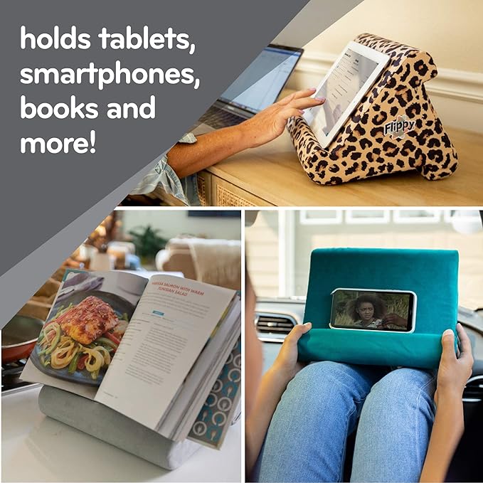 Flippy Tablet Pillow Stand and Holder for Lap, Desk and Bed, Multi-Angle with Storage, Compatible with Kindle, Fire, Samsung Galaxy (Smokey)