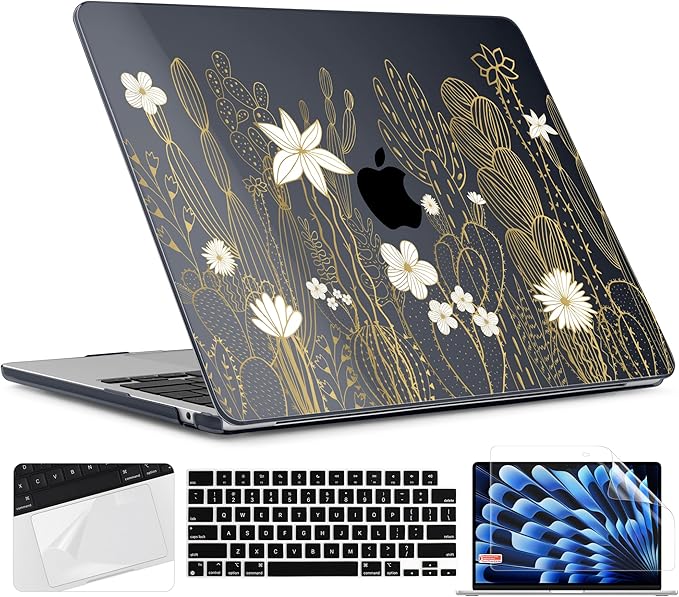 TWOLSKOO Compatible with M4 MacBook Air 15 inch Case 2025-2023 Released Model M4 A3241 M3 A3114 M2 A2941, Plastic Hard Shell & Screen Protector & Keyboard Cover & Trackpad Film, Cute Cactus